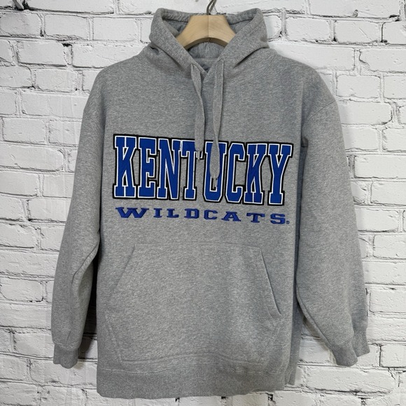 Vintage Kentucky Wildcats Hoodie Men's L Gray Sweatshirt 90s Stitched Spellout - Picture 1 of 16